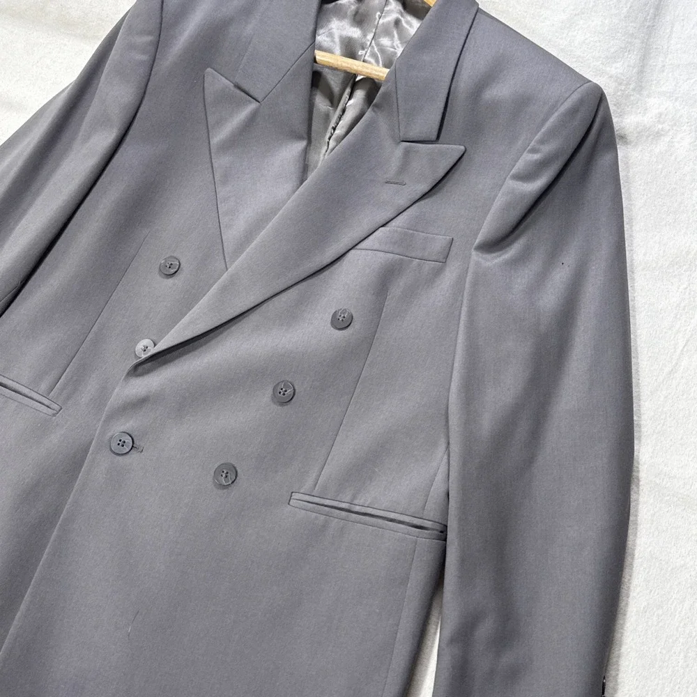 Andre Villard Men's Charcoal Gray Blazer Size 40S 100% Wool Double Breasted